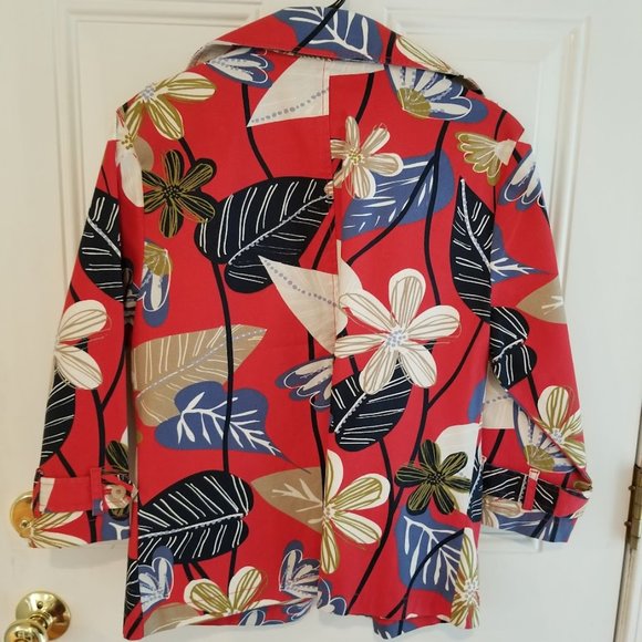 Westbound Sz M Red Floral Canvas Jacket Pockets 3/4 Sleeve Art to Wear Y2K - Picture 5 of 11